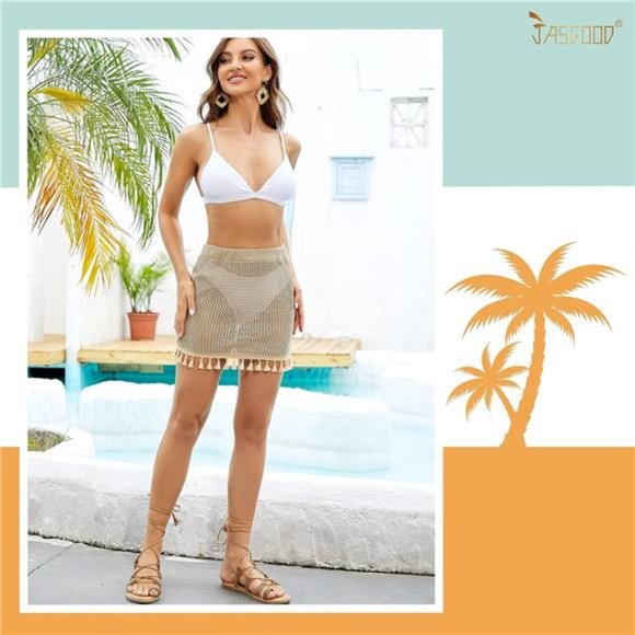 NEW Women's Crochet Cover Up Skirt Knit Mini Beach Cover Up for Swimsuit Bikini - Picture 2 of 6